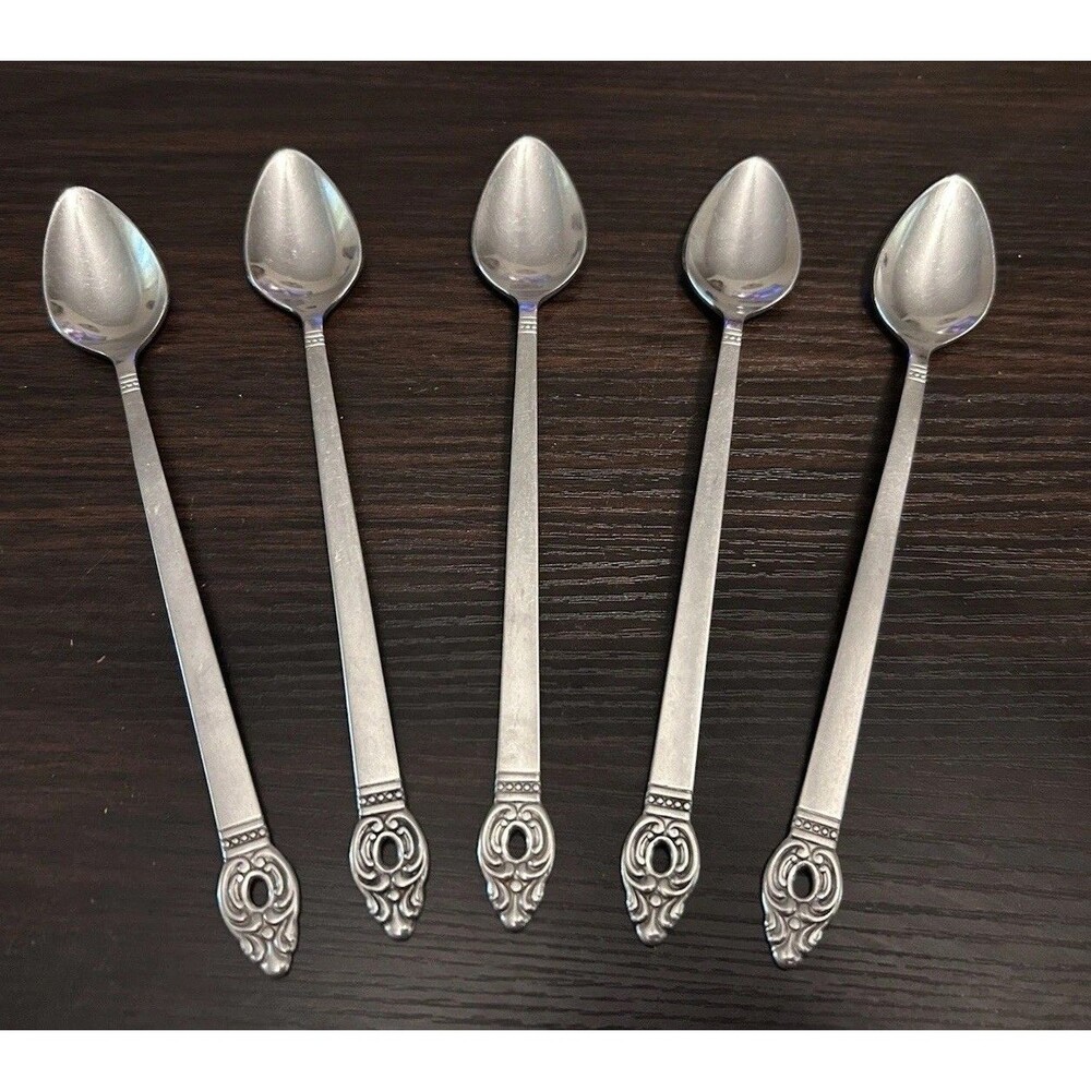 Set of 5 Oneida Rogers Stainless Steel DANISH COURT Iced Tea Spoons